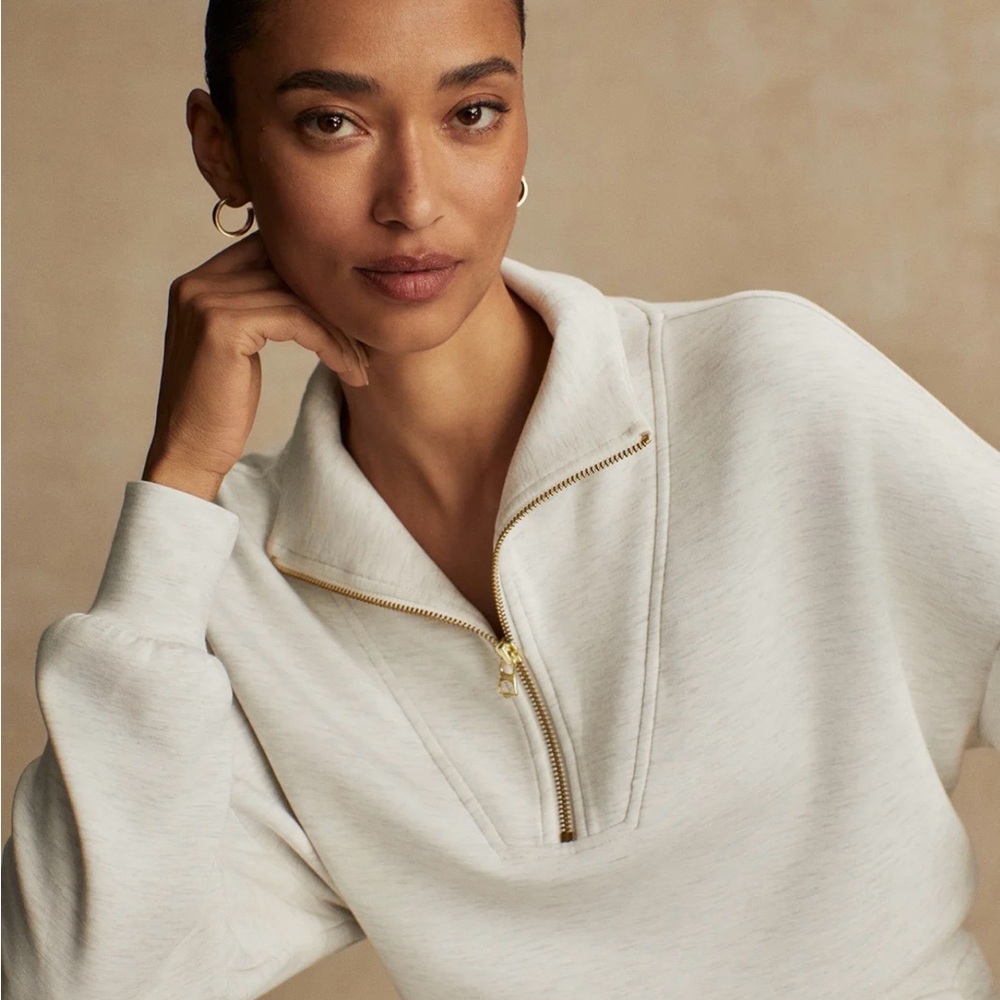 2 Piece Set: Varley Hawley Ivory Marl Half-Zip Sweat & Cuff Pants